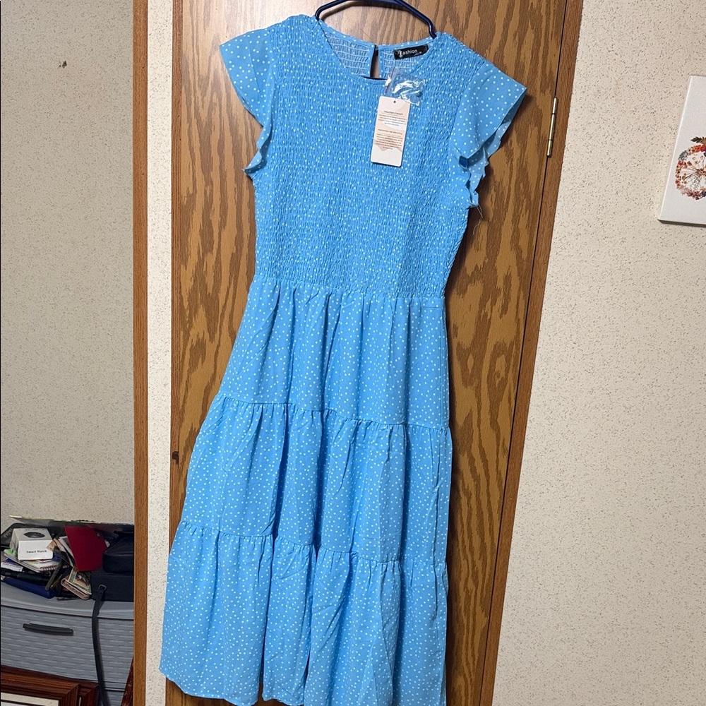 Blue Polka Dot Maxi Dress NWT